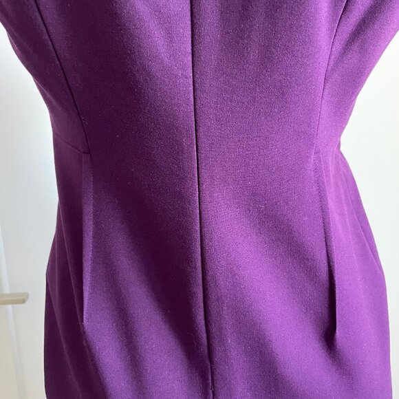 Calvin Klein Cap Slv VNeck Fitted Poly Rayon Blend Lined Midi Dress Purple Sz 6P - Picture 7 of 12